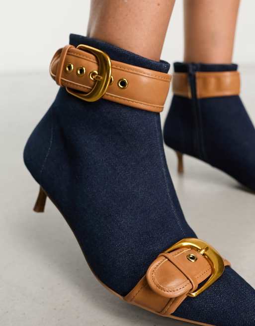 Navy blue clearance kitten heel boots