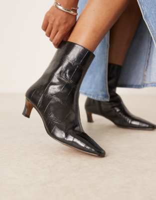 Asos Design Riley Mid-heel Ankle Boots In Black