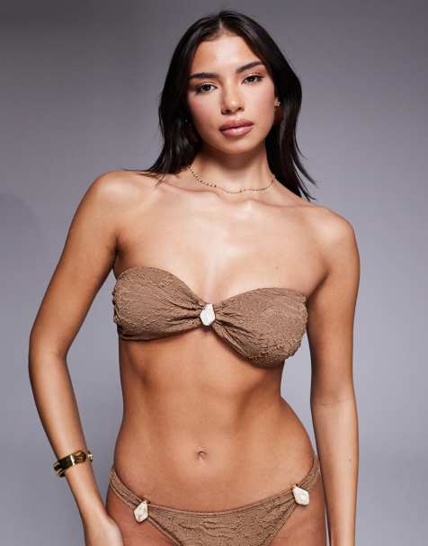 ASOS DESIGN - Riley - Mykonos - Gewatteerd bandeau-bikinitopje met gedraaid effect en hars in mokka - view 1