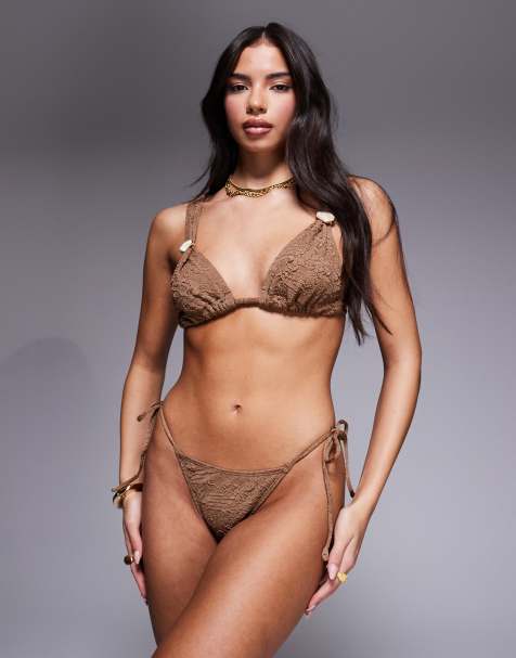 ASOS DESIGN Riley Rio tie side bikini bottom in mocha - view 1