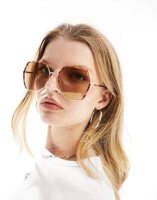 Asos Design Rimless 70s Angular Sunglasses-gold