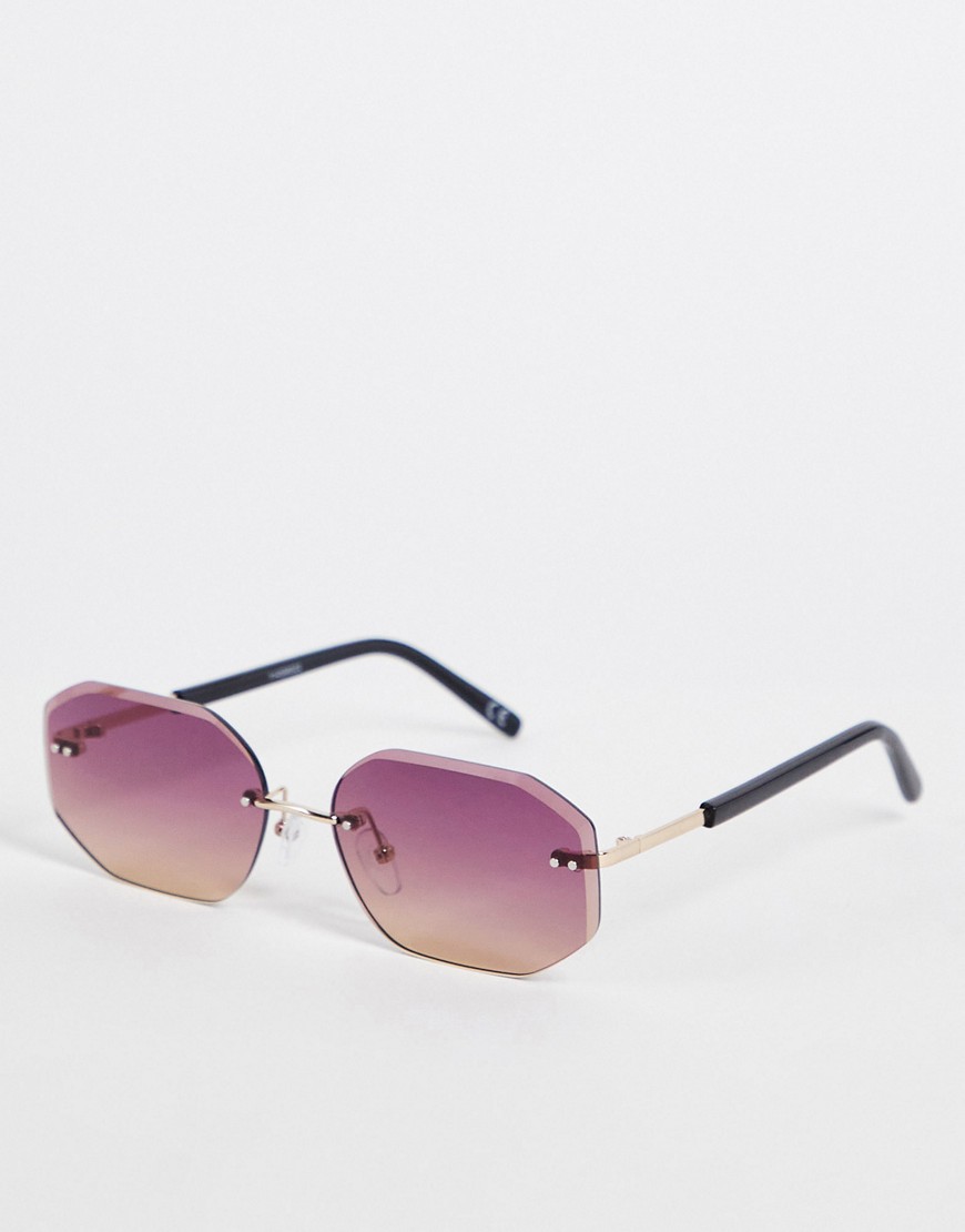 Asos Design Rimless 90s Hexagon Sunglasses With Purple Gradient Lens