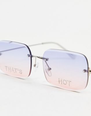 ASOS DESIGN rimless 90s square sunglasses with diamante detail in