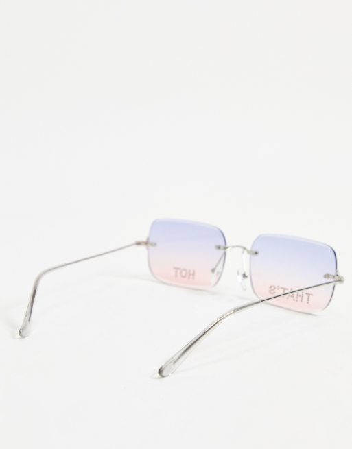 Blue 90's Square Sunglasses Metal Frame With Pink 