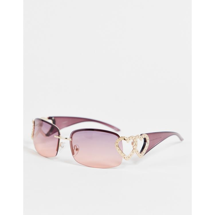 ASOS DESIGN metal cat eye sunglasses in gold with pink lens