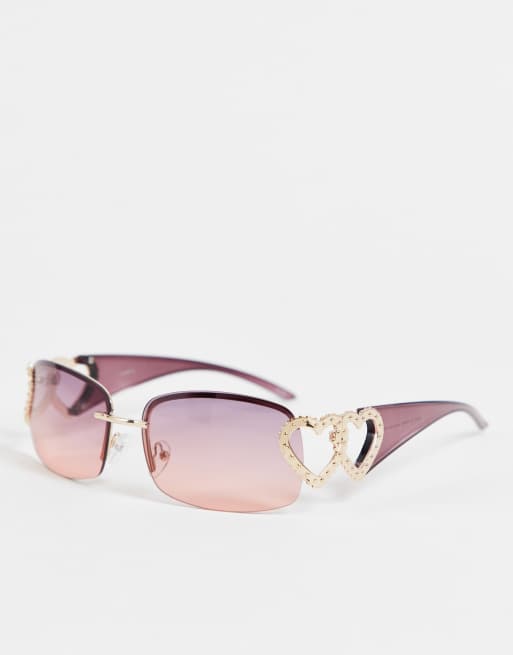 ASOS DESIGN rimless mid square sunglasses with star detail in pink lens