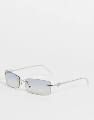 ASOS DESIGN rimless 90s sunglasses in smoke lens with 90s temple detail