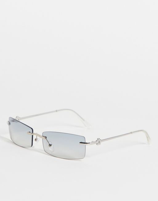 Asos Design Rimless 90s Sunglasses In Smoke Lens With 90s Temple Detail Asos 