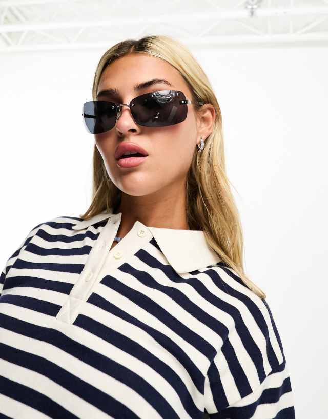 ASOS DESIGN rimless 90s wrap sunglasses with smoke lens