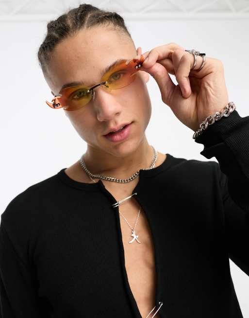 ASOS DESIGN rimless retro sunglasses with gradient lens in gold