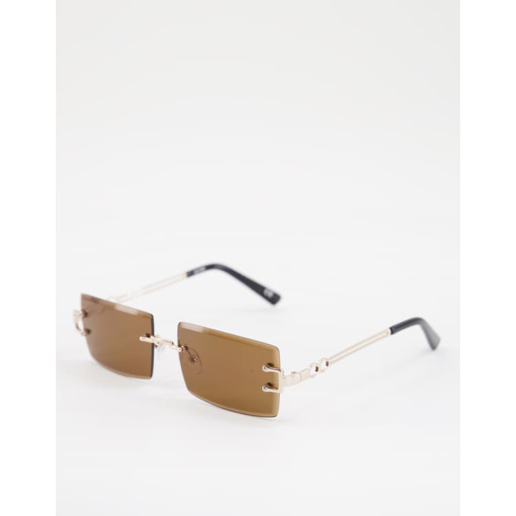 ASOS DESIGN chunky square sunglasses with metal monogram temple design in  shiny white