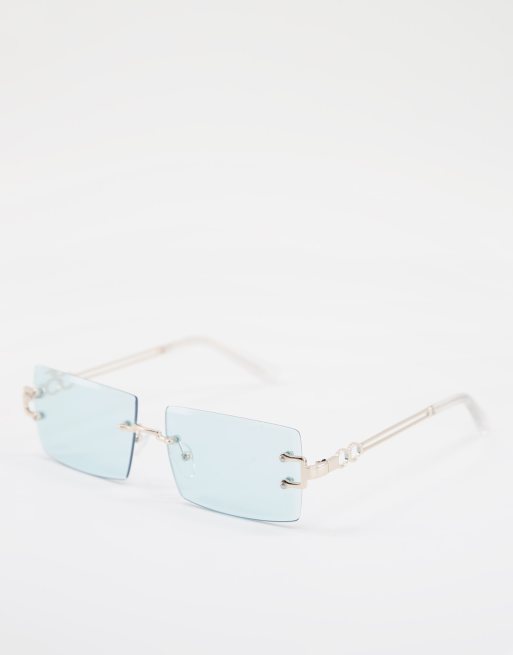 ASOS DESIGN chunky square sunglasses with metal monogram temple design in  shiny white