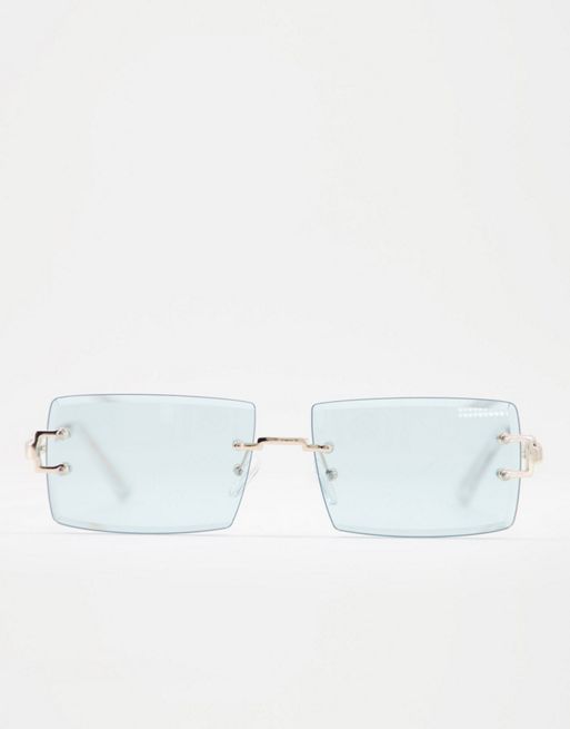 ASOS DESIGN chunky square sunglasses with metal monogram temple design in  shiny white
