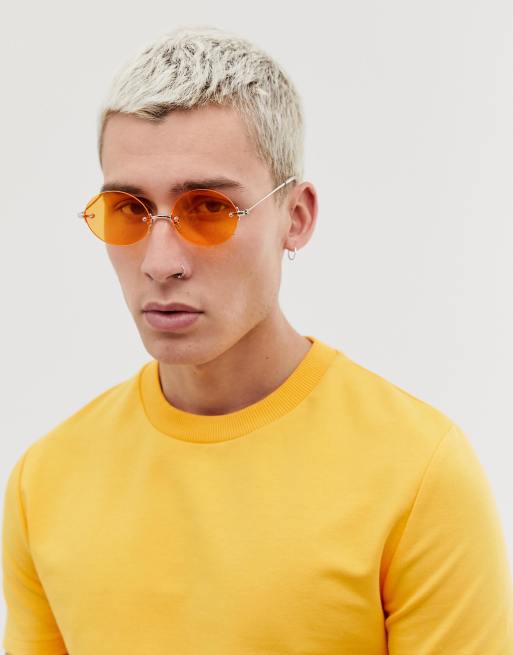 ASOS DESIGN rimless retro sunglasses with gradient lens in gold