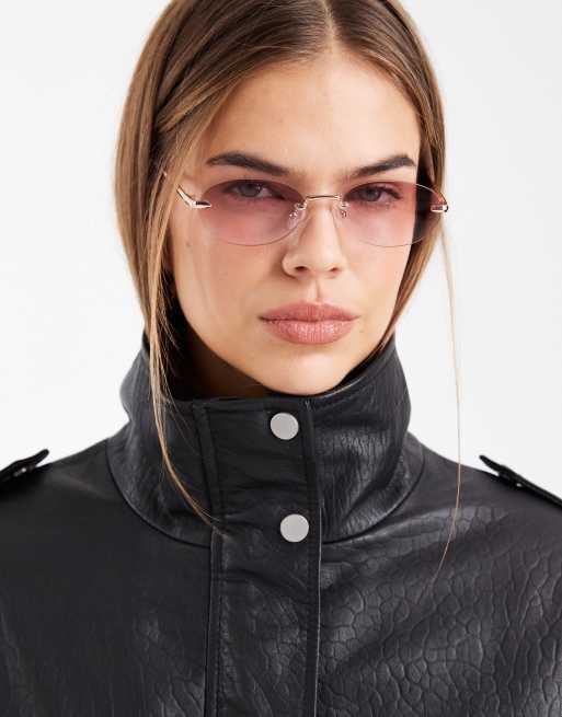 ASOS DESIGN rimless oval sunglasses with lenses and metal arms, 3 of 3