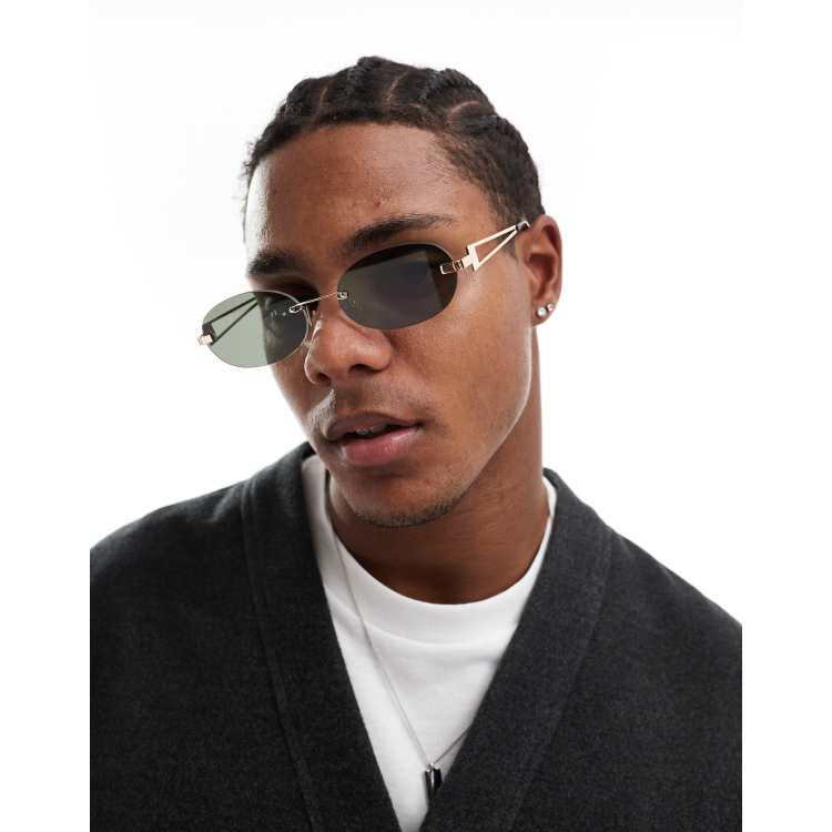 Rimless Retro Oval Sunglasses in Gold/Black 4075 Metal Frame with diamonds Fashion Designer 4075 Sunglasses For Women Model... From  main image 4