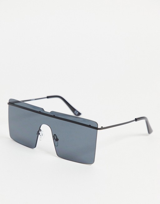 ASOS DESIGN rimless oversized square sunglasses in black with brow bar detail