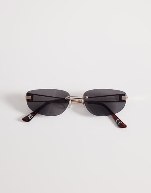 ASOS DESIGN rimless rectangle sunglasses in gold metal with smoke lens, 3 of 3