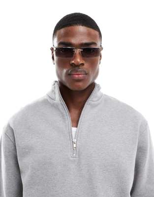 ASOS DESIGN ASOS DESIGN rimless rectangle sunglasses with smoke lens and metal gold frame-Silver