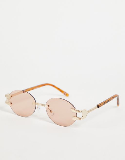 Asos Design Rimless Round Sunglasses With Frame Detail And Brown Lens Asos 