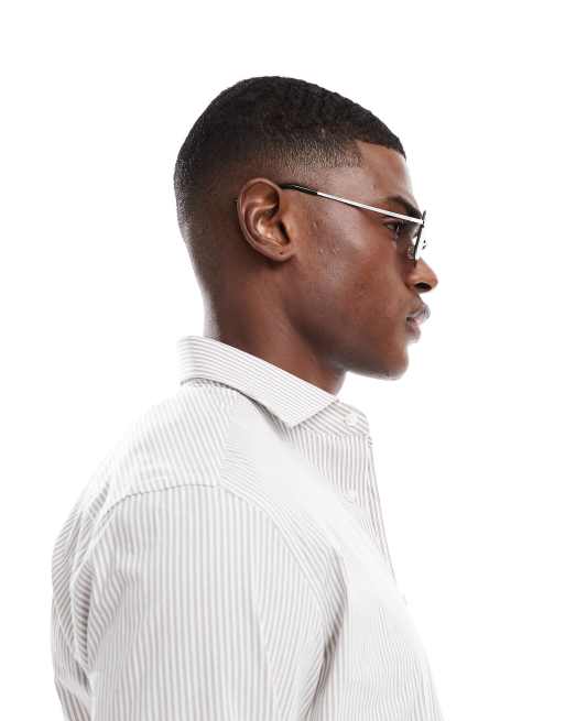 ASOS DESIGN  rimless sqaure sunglasses with black lens and metal silver frame 