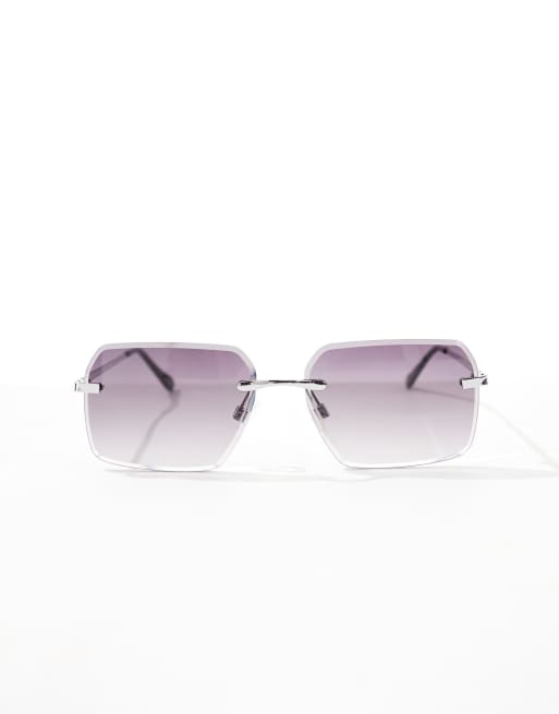 ASOS DESIGN  rimless sqaure sunglasses with black lens and metal silver frame 