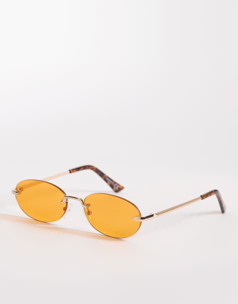 ASOS DESIGN rimless sunglasses in gold metal frame with amber lens - view 1