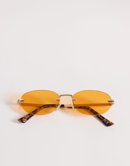 ASOS DESIGN rimless sunglasses in gold metal frame with amber lens, 3 of 3