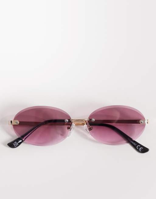 ASOS DESIGN rimless sunglasses in gold metal frame with purple gradient lens, 3 of 3