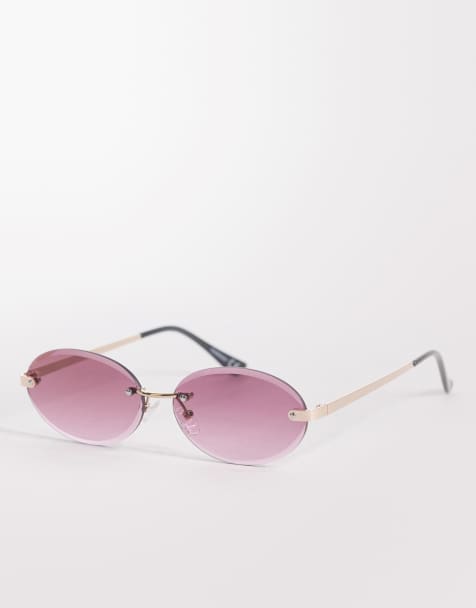 ASOS DESIGN rimless sunglasses in gold-tone metal with purple gradient lenses - view 1