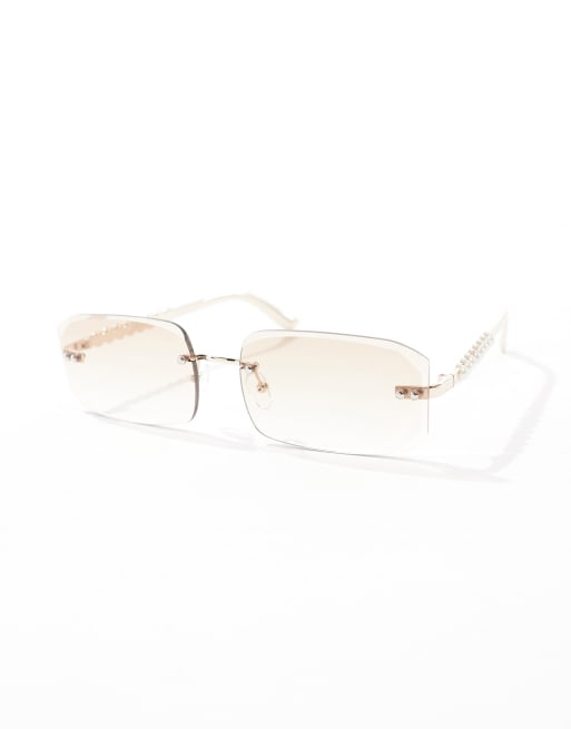 ASOS DESIGN rimless sunglasses in gold with pearl detailing, 2 of 4