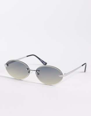 ASOS DESIGN ASOS DESIGN rimless sunglasses in silver metal frame with blue lens