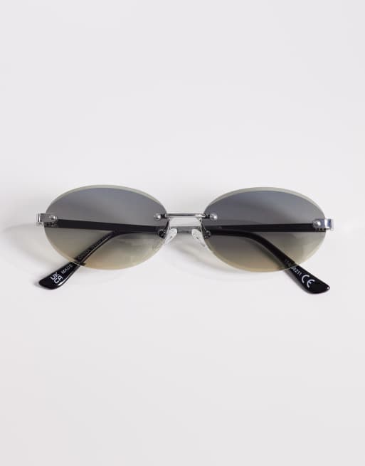 ASOS DESIGN rimless sunglasses in silver metal frame with blue lens, 3 of 3
