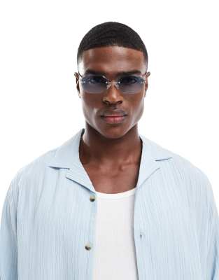 ASOS DESIGN ASOS DESIGN rimless sunglasses in silver with blue lens