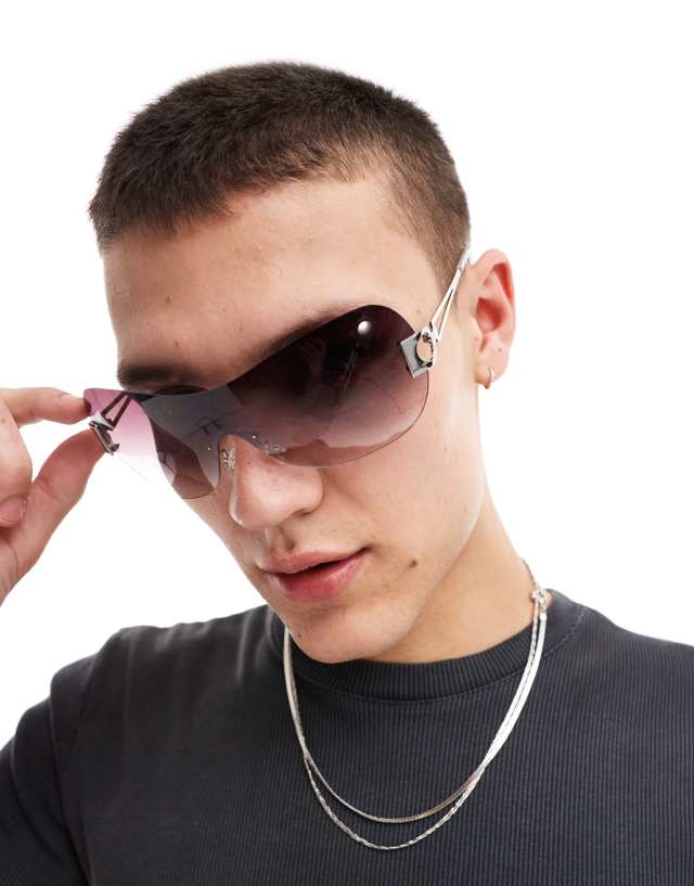 ASOS DESIGN - rimless sunglasses in silver with pink to grey lens