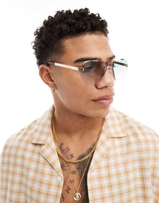 ASOS DESIGN rimless sunglasses in silver with tort detailing, 4 of 4