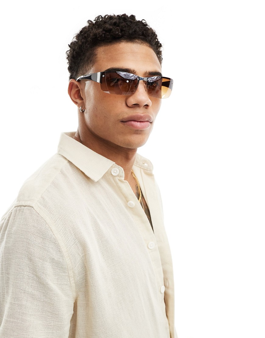 ASOS DESIGN rimless sunglasses with amber lens-Brown