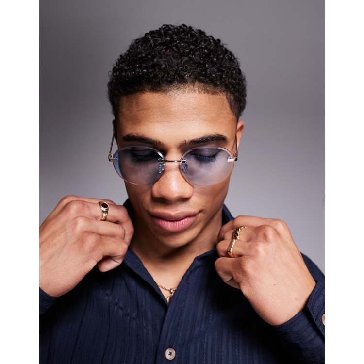 ASOS DESIGN rimless sunglasses with blue ombre round lenses  display picture 1