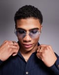 [ASOS DESIGN] ASOS DESIGN rimless sunglasses with blue ombre round lenses and metal gold frame No Size GOLD