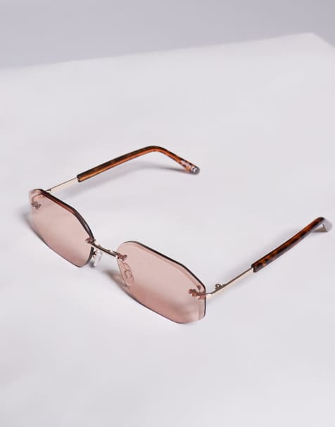 ASOS DESIGN rimless sunglasses with brown lens and metal gold frame - view 2