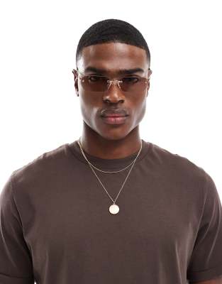 ASOS DESIGN ASOS DESIGN rimless sunglasses with brown lens and metal silver frame