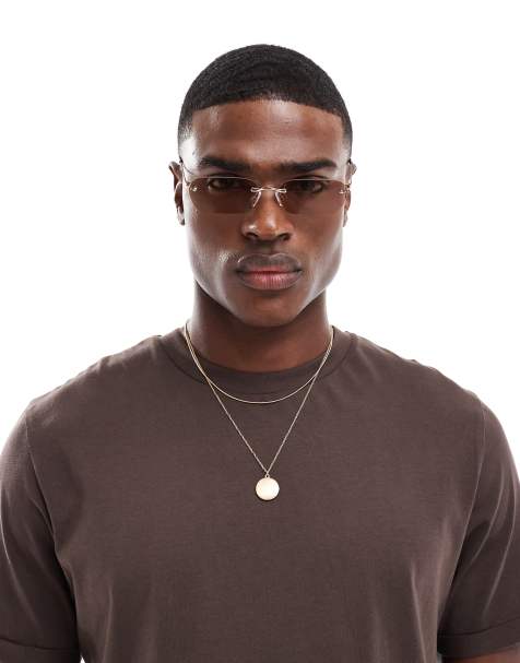 ASOS DESIGN rimless sunglasses with brown lens and metal silver frame - view 1