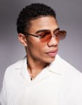 [ASOS DESIGN] ASOS DESIGN rimless sunglasses with brown to pink ombre hexagon lens and metal gold frame No Size GOLD