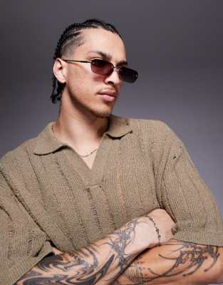 ASOS DESIGN ASOS DESIGN rimless sunglasses with burgundy ombre lens and metal silver frame