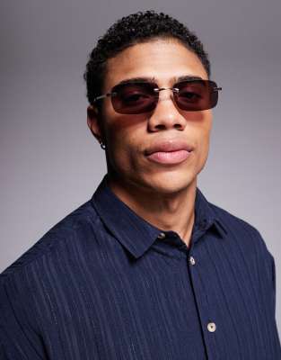 ASOS DESIGN ASOS DESIGN rimless sunglasses with burgundy rectangle lenses and metal gold frame