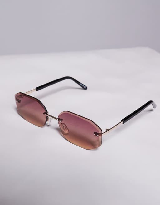ASOS DESIGN rimless sunglasses with purple lens and metal gold frame 