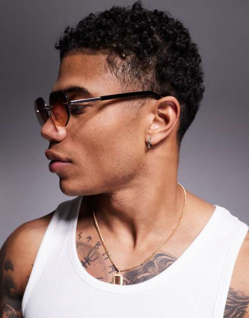 ASOS DESIGN rimless sunglasses with purple lens and metal gold frame 