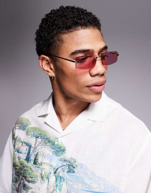 ASOS DESIGN rimless sunglasses with purple smoke rectangle lenses