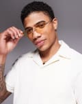 [ASOS DESIGN] ASOS DESIGN rimless sunglasses with yellow rectangle lens and metal gold frame No Size Gold/gold