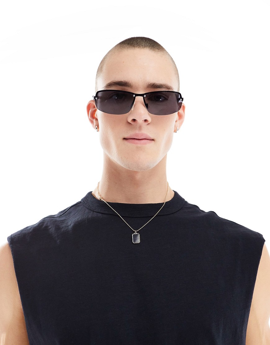 Asos Design Rimless Wrap Sunglasses In Black